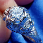 Earth mined Diamond European Art Deco Engagement Ring Vintage Platinum Solitaire