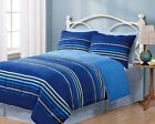 2 Piece Geo Blue Stripes Reversible Solid Comforter+PillowCase Twin Bedding Set