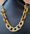 Fornas Tortoise Resin Chain Link Necklace With Crystal Accents 16