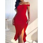 Neck Skirt Split Dress Evening Dress Women Neck Dress Red Dress