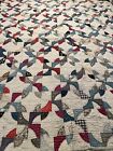 OMG Antique Handmade Hand Quilted Homespun Fabric Falling Timbers Quilt #942