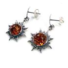 925 Solid Sterling Silver Honey Baltic Amber Classic Round Sun Pretty Earrings