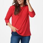 Quacker Factory Size 1X Red 3/4-Sleeve Top with Lace and Rhinestone Detail