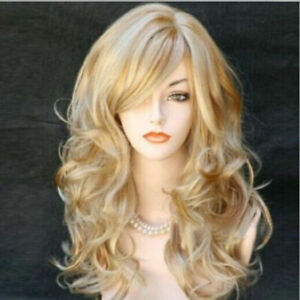 Golden Blond Women's Natural Wavy Bang Capless Wig 100% Human Hair Wig 24 Inch