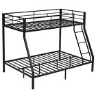 Twin Over Full Metal Bunk Bed with Ladder for Kids Bedroom Black with Ladder