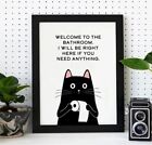 Cute Black Cat Welcome Bathroom Humor Canvas Poster