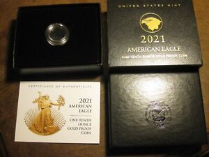 2021  PROOF 1/10th OZ. AMERICAN  GOLD  EAGLE BOX, CERT,  CAPSULE. *NO COIN*