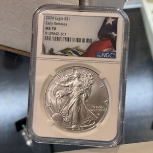 2024 1oz Silver American Eagle NGC  MS 70 Early Releases Loc18