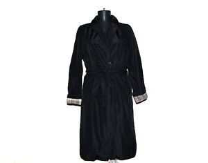Burberry 80x Double-Breasted Black Vintage Women Nova Check Trench Coat S