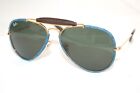RAY-BAN AVIATOR SUNGLASSES RB3422Q 919431 GOLD BLUE JEANS FRAME W/ GEEN LENS