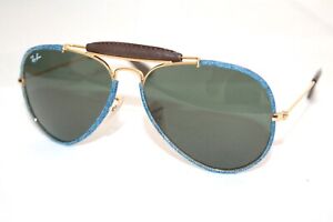 RAY-BAN AVIATOR SUNGLASSES RB3422Q 919431 GOLD BLUE JEANS FRAME W/ GEEN LENS