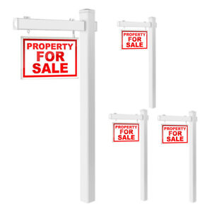 4 PCS 6' UPVC Real Estate Sign Post Open House Yard Home for Sale White W/Stake