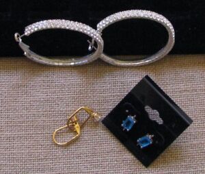 COSTUME ESTATE JEWELRY*3 PCS EARRINGS LOT*RHINESTONES*SOLITAIRES*LEVER BACK