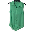Naked Zebra Shirt Women Medium Button Front Blouse Green Sleeveless Scallop Tank