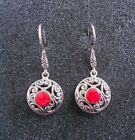 Handmade Sterling Silver Coral Earrings 1  3/8 inches long