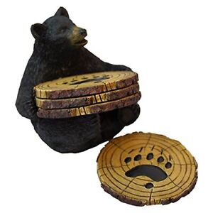 Black Bear Drink Coaster Set of 5 with Rubber Pad Base - Cool Rustic Home Tab...