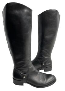 Via Spiga Black Leather Riding Zip Tall Knee High Boots Women's 7 M