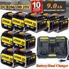 For DeWalt 20 Volt Max XR 9.0AH Lithium Battery DCB200-2 / DCB102 Dual Charger