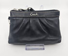 New ListingCoach Smooth Black Leather Pleated Pouch Wristlet Wallet Small Clutch Bag Purse