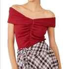 Free People This Cutie Top Off the Shoulder Ribbed Cropped in Stolen Kiss Red L