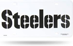 Pittsburgh Steelers Metal Auto Tag License Plate, White Design, 6x12 Inch
