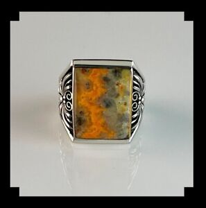 Navajo Style Sterling and Bumblebee Jasper Men's Ring Size 12 3/4