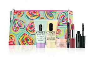 Clinique Skincare Makeup 7 Pcs Deluxe Samples Size Gift Set Rainbow Heart Bag