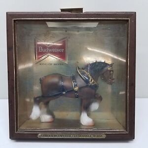 Vintage Budweiser Beer Clydesdale Horse Shadow Box Lighted Bar Sign