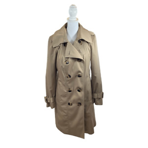 Ladies London Fog Lined Khaki Double Breasted Trench Coat Size Petite Small