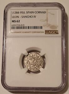 Middle Ages - Spain Leon Sancho IV (1284-95) L Silver Cornado MS63 NGC