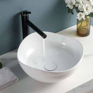 White Ceramic Bathroom Sinks Round Ceramic Basin Bowl Countertop Basin Vessel US
