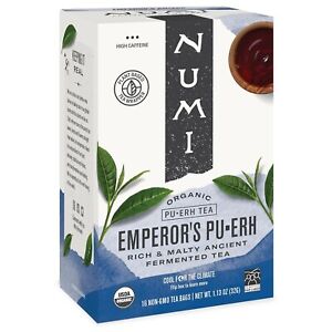 Numi Organic Emperor's Pu-erh Tea, 16 Tea Bags, Aged Fermented Yunnan Black Tea,