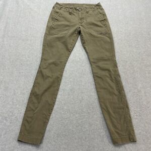 CABI Women's Straight Flat Front Pants Olive Tan Size 0 Cotton Blend