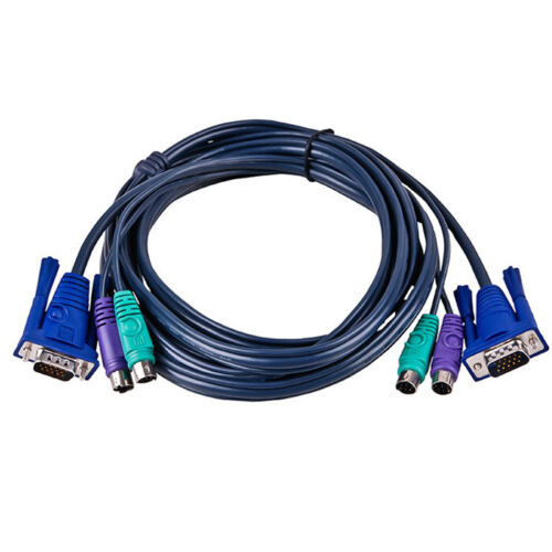 5 Ft 3-in-1 KVM Switch Cable w/ 6-pin PS2 Keyboard Mouse & HD15 VGA Male to Male