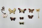 Vintage Lot Butterfly Brooches Enamel Rhinestone Mother of Pearl Necklace Pretty