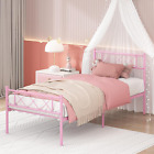 Twin Bed Frame, Metal Platform Bed Frame with Storage Bed for Kids Girls, Pink