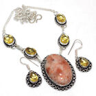 Sunstone Citrine Ethnic Handmade Necklace Earrings Set Jewelry 18|1.4
