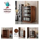 Media Storage Cabinet, 4-Tier Shelves Audio Video Media Stand Cabinet with He...
