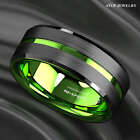 8/6mm Black Tungsten Carbide Green Line Wedding Band Ring ATOP Men's Jewelry