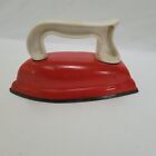 Vtg Childrens Toy Metal Clothes Iron Red with White Stylized Plastic Handle1950s