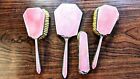 Antique STERLING Silver ?? Pink Guilloche Enamel MIRROR And 3 Hair Brushes As Is