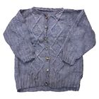 Vintage Wool Aran Knit Cardigan Chunky Cable Fishermans Sweater Womens 3XL