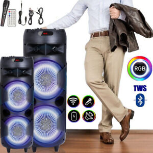 Dual Woofer Portable Bluetooth Party Speaker Heavy Bass Sound System W/ Micphone