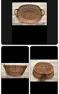 Vintage Wicker Laundry Basket Woven Oval Very Large 26