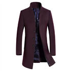 Men's French Business Overcoat Single Breasted Long Top Coat Wool Trench Jacket