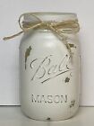 Farmhouse Painted White Distressed Rustic Ball Mason Jar Pint Wedding Decor Vase