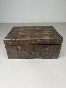 Antique KONIGSFELD Germany Carved Wood  “Black Forest” BOX With Key