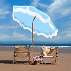 7ft Beach Umbrella with Carry Bag Patio Outdoor Fringe Umbrella Crank Tilt