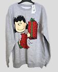 Woman's Large Peanuts Lucy Sweatshirt Christmas Long Sleeve Gray Pullover Shirt