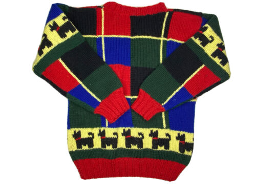 Berek Vintage Children Size 4/5 Hand Knit Chunky Wool Scottish Terrier Sweater